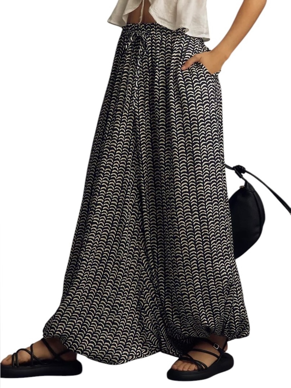 MAEVE Anthropologie Black & White Silky Harem Parachute Pants Medium Tall MT